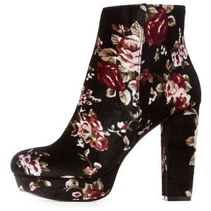 Velvet Black Floral Boots